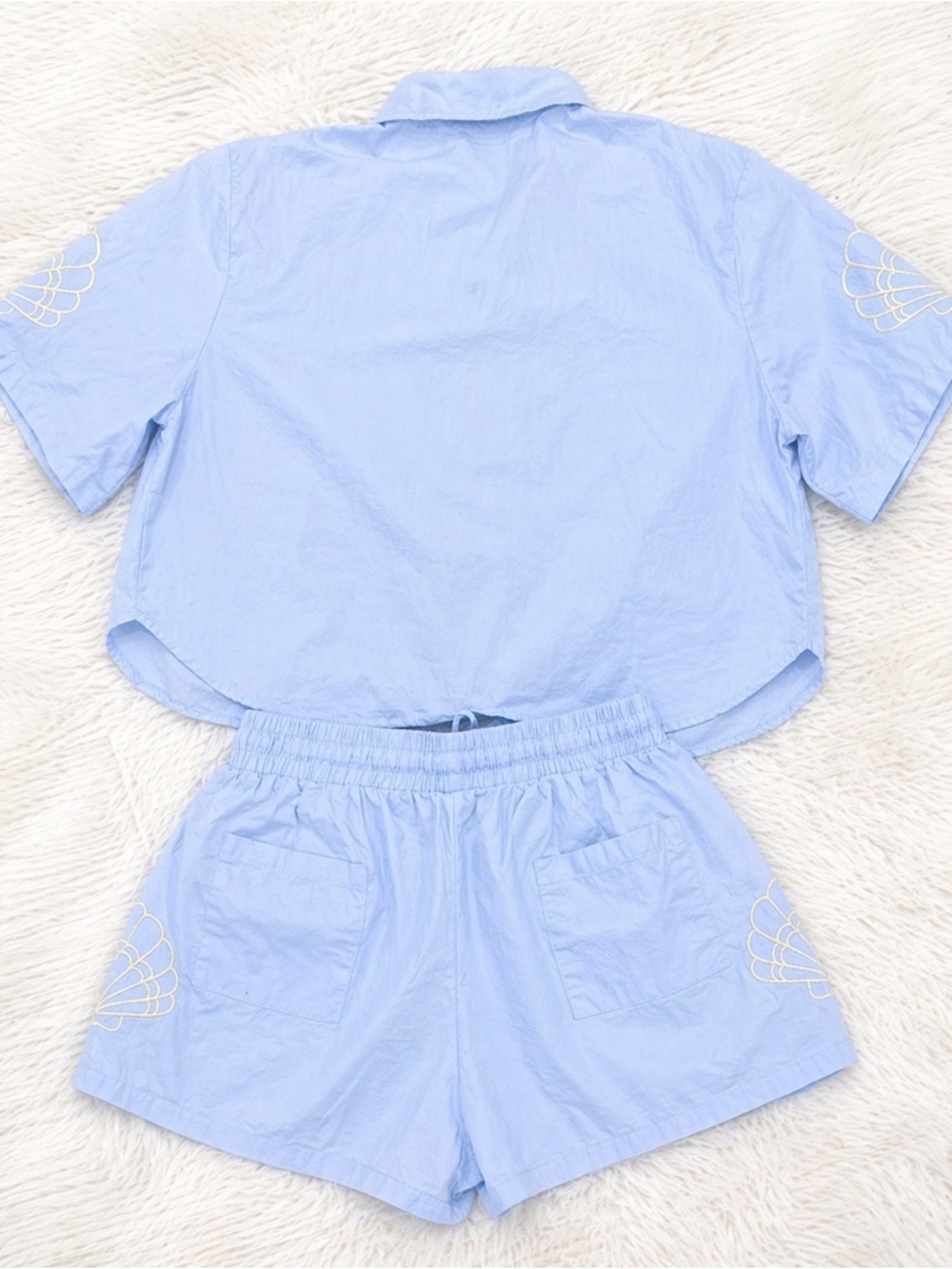 Paper Heart Blue Matching Set Embroidered Shell Top Shorts Vacation Coastal Set - Picture 4 of 4